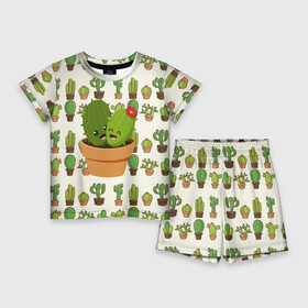 Детский костюм с шортами 3D с принтом Прикольные кактусы в Санкт-Петербурге,  |  | веселый кактус | зеленый | иголки | кактусы | колючий | летний | лето | настроение | прикольный | радостный | счастье | цветок | цветы | эмоции