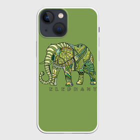 Чехол для iPhone 13 mini с принтом Elephant в Санкт-Петербурге,  |  | african | animal | backgr | big | drawing | elephant | ethnic | flowers | graphics | heavy | ornament | pattern | trunk | tusks | wild | африканский | бивни | большой | графика | дикий | животное | зелёный | орнамент | рисунок | слон | тяжёлый | узор | фо