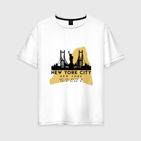 Женская футболка хлопок Oversize с принтом Нью-Йорк - США в Санкт-Петербурге, 100% хлопок | свободный крой, круглый ворот, спущенный рукав, длина до линии бедер
 | adventure | city | new york | travel | usa | world | город | государство | европа | жизнь | карта | культура | люди | мир | народ | нью йорr | партиот | планета | приключение | путешествие | спорт | ссср | столица | страна | сша