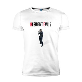 Мужская футболка премиум с принтом Resident Evil 2 : Remake (Leon Kennedy) в Санкт-Петербурге, 92% хлопок, 8% лайкра | приталенный силуэт, круглый вырез ворота, длина до линии бедра, короткий рукав | 