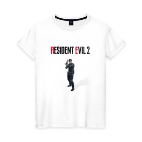 Женская футболка хлопок с принтом Resident Evil 2 : Remake (Leon Kennedy) в Санкт-Петербурге, 100% хлопок | прямой крой, круглый вырез горловины, длина до линии бедер, слегка спущенное плечо | 