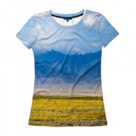 Женская футболка 3D с принтом Красочная долина в Санкт-Петербурге, 100% полиэфир ( синтетическое хлопкоподобное полотно) | прямой крой, круглый вырез горловины, длина до линии бедер | Тематика изображения на принте: горы | долина | небо | поле | природа