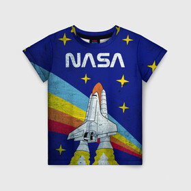 Детская футболка 3D с принтом NASA в Санкт-Петербурге, 100% гипоаллергенный полиэфир | прямой крой, круглый вырез горловины, длина до линии бедер, чуть спущенное плечо, ткань немного тянется | shuttle | space | звёзды | космос | маск | наса | ракета | шатл