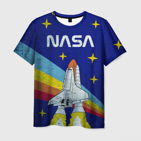Мужская футболка 3D с принтом NASA в Санкт-Петербурге, 100% полиэфир | прямой крой, круглый вырез горловины, длина до линии бедер | shuttle | space | звёзды | космос | маск | наса | ракета | шатл