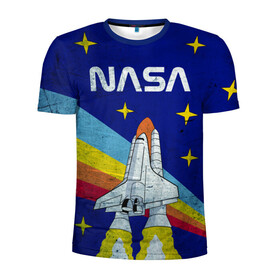 Мужская футболка 3D спортивная с принтом NASA в Санкт-Петербурге, 100% полиэстер с улучшенными характеристиками | приталенный силуэт, круглая горловина, широкие плечи, сужается к линии бедра | Тематика изображения на принте: shuttle | space | звёзды | космос | маск | наса | ракета | шатл
