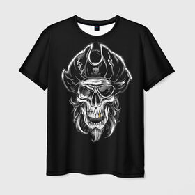 Мужская футболка 3D с принтом Пиратский череп в Санкт-Петербурге, 100% полиэфир | прямой крой, круглый вырез горловины, длина до линии бедер | dead | demon | devil | executioner | metal | pirat | punisher | rap | rock | satan | sea | skull | swag | каратель | метал | море | океан | палач | пират | рок | скелет | череп