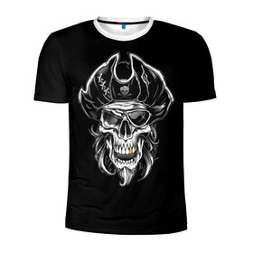 Мужская футболка 3D спортивная с принтом Пиратский череп в Санкт-Петербурге, 100% полиэстер с улучшенными характеристиками | приталенный силуэт, круглая горловина, широкие плечи, сужается к линии бедра | dead | demon | devil | executioner | metal | pirat | punisher | rap | rock | satan | sea | skull | swag | каратель | метал | море | океан | палач | пират | рок | скелет | череп