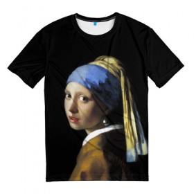 Мужская футболка 3D с принтом Девушка с серьгой в Санкт-Петербурге, 100% полиэфир | прямой крой, круглый вырез горловины, длина до линии бедер | big | арт | крупные арты | крупные принты | сумасшедшие арты