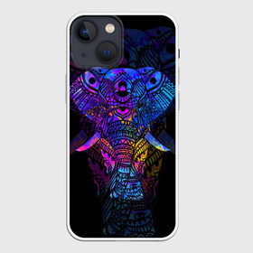 Чехол для iPhone 13 mini с принтом Слон в Санкт-Петербурге,  |  | african | animal | big | bright | colorful | drawing | ears | elephant | ethnic | fangs | gr | ornament | pattern | trunk | африканский | большой | графика | животное | клыки | орнамент | разноцветный | рисунок | слон | трафарет | узор | уши | фон | хобот