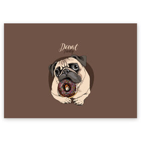 Поздравительная открытка с принтом Donut party в Санкт-Петербурге, 100% бумага | плотность бумаги 280 г/м2, матовая, на обратной стороне линовка и место для марки
 | animal | baking | breed | chocolate | dog | donut | dr | eating | homemade | looking | party | pug | sweetness | вечеринка | выпечка | графика | домашнее | животное | картинка | кушает | мопс | надпись | пончик | порода | рисунок | сладость