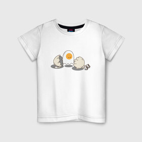 Детская футболка хлопок с принтом Soul в Санкт-Петербурге, 100% хлопок | круглый вырез горловины, полуприлегающий силуэт, длина до линии бедер | Тематика изображения на принте: белок | душа | желток | омлет | приведение | призрак | разбитый | юмор | яичко | яйцо