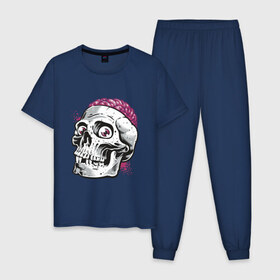 Мужская пижама хлопок с принтом Череп в Санкт-Петербурге, 100% хлопок | брюки и футболка прямого кроя, без карманов, на брюках мягкая резинка на поясе и по низу штанин
 | Тематика изображения на принте: blood | bones | dead | halloween | killer | monster | night | scream | skeletor | skull | zombie | вампир | зомби | кладбище | крик | кровь | мертвец | месть | могила | монстр | ночь | пират | скелет | скелетор