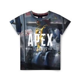 Детская футболка 3D с принтом APEX Legends в Санкт-Петербурге, 100% гипоаллергенный полиэфир | прямой крой, круглый вырез горловины, длина до линии бедер, чуть спущенное плечо, ткань немного тянется | 2 | 2019 | 3 | apex | game | legends | titanfall | игра | титанфолл