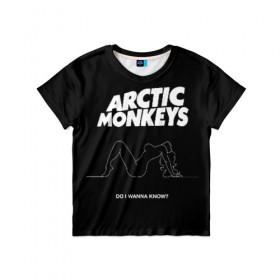 Детская футболка 3D с принтом Arctic Monkeys в Санкт-Петербурге, 100% гипоаллергенный полиэфир | прямой крой, круглый вырез горловины, длина до линии бедер, чуть спущенное плечо, ткань немного тянется | arctic monkeys | алекс тёрнер | арктик манкиз | группы | джейми кук | инди | музыка | мэтт хелдерс | ник омэлли | постпанк | рок