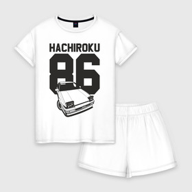 Женская пижама с шортиками хлопок с принтом Toyota AE86 Hachiroku в Санкт-Петербурге, 100% хлопок | футболка прямого кроя, шорты свободные с широкой мягкой резинкой | ae86 hachiroku | hachiroku | toyota | toyota ae86 | toyota ae86 hachiroku | хачироку