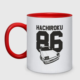 Кружка двухцветная с принтом Toyota AE86 Hachiroku в Санкт-Петербурге, керамика | объем — 330 мл, диаметр — 80 мм. Цветная ручка и кайма сверху, в некоторых цветах — вся внутренняя часть | ae86 hachiroku | hachiroku | toyota | toyota ae86 | toyota ae86 hachiroku | хачироку