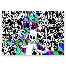 Поздравительная открытка с принтом Marshmello в Санкт-Петербурге, 100% бумага | плотность бумаги 280 г/м2, матовая, на обратной стороне линовка и место для марки
 | alone | beautiful now | disc | dj | jockey | marshmallow | американский | диджей | дискотека | маршмэллоу | продюсер
