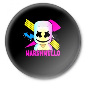 Значок с принтом Marshmello в Санкт-Петербурге,  металл | круглая форма, металлическая застежка в виде булавки | alone | beautiful now | disc | dj | jockey | marshmallow | американский | диджей | дискотека | маршмэллоу | продюсер