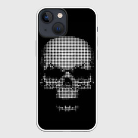 Чехол для iPhone 13 mini с принтом Череп в Санкт-Петербурге,  |  | background | black | day of the dead | death | drawing | graphics | h | halloween | points | raster | skeleton | skull | symbol | teeth | взгляд | графика | день мертвых | зубы | мексика | праздник | растр | рисунок | символ | скелет | точки | фо