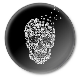 Значок с принтом Diamond skull в Санкт-Петербурге,  металл | круглая форма, металлическая застежка в виде булавки | background | black | death | diamond skull | drawing | graphics | hal | hearts | precious stones | symbol | wealth | богатство | бриллиантовый | графика | день мертвых | драгоценные | камни | мексика | праздник | рисунок | сердца | символ | фон |