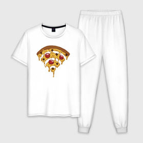 Мужская пижама хлопок с принтом Пицца Wi-Fi в Санкт-Петербурге, 100% хлопок | брюки и футболка прямого кроя, без карманов, на брюках мягкая резинка на поясе и по низу штанин
 | pizza | wi fi | wifi | абстракция | вай фай | интернет | пицца