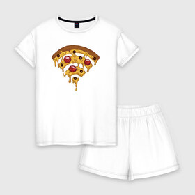 Женская пижама с шортиками хлопок с принтом Пицца Wi-Fi в Санкт-Петербурге, 100% хлопок | футболка прямого кроя, шорты свободные с широкой мягкой резинкой | pizza | wi fi | wifi | абстракция | вай фай | интернет | пицца