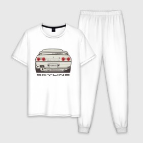 Мужская пижама хлопок с принтом Nissan Skyline R32 в Санкт-Петербурге, 100% хлопок | брюки и футболка прямого кроя, без карманов, на брюках мягкая резинка на поясе и по низу штанин
 | nissan | nissan skyline | nissan skyline r32 | r32 | skyline r32