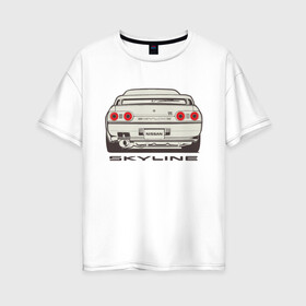 Женская футболка хлопок Oversize с принтом Nissan Skyline R32 в Санкт-Петербурге, 100% хлопок | свободный крой, круглый ворот, спущенный рукав, длина до линии бедер
 | nissan | nissan skyline | nissan skyline r32 | r32 | skyline r32