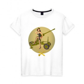 Женская футболка хлопок с принтом ПВО, 23 февраля в Санкт-Петербурге, 100% хлопок | прямой крой, круглый вырез горловины, длина до линии бедер, слегка спущенное плечо | 