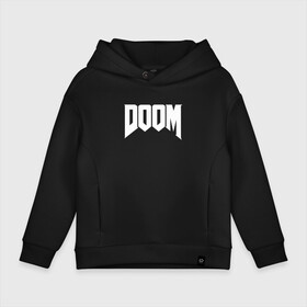 Детское худи Oversize хлопок с принтом DOOM | ДУМ ЛОГО в Санкт-Петербурге, френч-терри — 70% хлопок, 30% полиэстер. Мягкий теплый начес внутри —100% хлопок | боковые карманы, эластичные манжеты и нижняя кромка, капюшон на магнитной кнопке | Тематика изображения на принте: devil | doom | hell | mark of the doom slayer | slayer | ад | гарнил | дум | знаки | иероглифы | компьютерные игры 2019 | преисподняя | символ | солдат