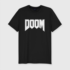 Мужская футболка хлопок Slim с принтом DOOM | ДУМ ЛОГО в Санкт-Петербурге, 92% хлопок, 8% лайкра | приталенный силуэт, круглый вырез ворота, длина до линии бедра, короткий рукав | devil | doom | hell | mark of the doom slayer | slayer | ад | гарнил | дум | знаки | иероглифы | компьютерные игры 2019 | преисподняя | символ | солдат