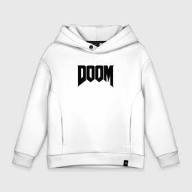 Детское худи Oversize хлопок с принтом DOOM в Санкт-Петербурге, френч-терри — 70% хлопок, 30% полиэстер. Мягкий теплый начес внутри —100% хлопок | боковые карманы, эластичные манжеты и нижняя кромка, капюшон на магнитной кнопке | Тематика изображения на принте: devil | doom | hell | mark of the doom slayer | slayer | ад | гарнил | дум | знаки | иероглифы | компьютерные игры 2019 | преисподняя | символ | солдат