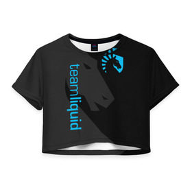 Женская футболка 3D укороченная с принтом TEAM LIQUID в Санкт-Петербурге, 100% полиэстер | круглая горловина, длина футболки до линии талии, рукава с отворотами | 2019 | blue | cybersport | esport | liquid | logo | pro league | team | team liquid | киберспорт | логотип | тим ликвид | фирменные цвета