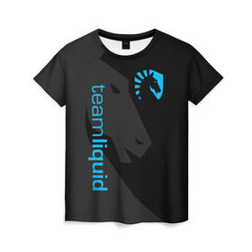 Женская футболка 3D с принтом TEAM LIQUID в Санкт-Петербурге, 100% полиэфир ( синтетическое хлопкоподобное полотно) | прямой крой, круглый вырез горловины, длина до линии бедер | 2019 | blue | cybersport | esport | liquid | logo | pro league | team | team liquid | киберспорт | логотип | тим ликвид | фирменные цвета