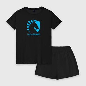 Женская пижама с шортиками хлопок с принтом TEAM LIQUID в Санкт-Петербурге, 100% хлопок | футболка прямого кроя, шорты свободные с широкой мягкой резинкой | 2019 | blue | cybersport | esport | liquid | logo | pro league | team | team liquid | киберспорт | логотип | тим ликвид | фирменные цвета