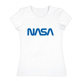Женская футболка хлопок с принтом NASA в Санкт-Петербурге, 100% хлопок | прямой крой, круглый вырез горловины, длина до линии бедер, слегка спущенное плечо | galaxy | nasa | space | space company | star | астрономия | галактика | звезды | космическая компания | космос | наса