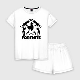 Женская пижама с шортиками хлопок с принтом Fortnite в Санкт-Петербурге, 100% хлопок | футболка прямого кроя, шорты свободные с широкой мягкой резинкой | floss | fortnite | game | gamer | llama | logo | игры | лама | логотип | флосс | фортнайт