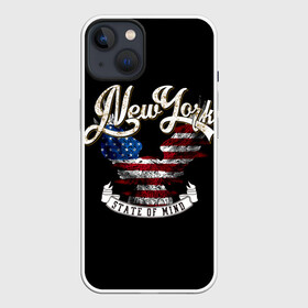 Чехол для iPhone 13 с принтом New York, state of mind в Санкт-Петербурге,  |  | background | best | black | cool | drawing | eagle | flag | graphics | inscription | new york | ribbon | state of mind | text | usa | wings | графика | крутой | крылья | лента | лучший | надпись | нью йорк | орел | рисунок | состояние души | сша | текст |