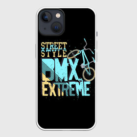 Чехол для iPhone 13 с принтом Street style в Санкт-Петербурге,  |  | background | bike | black | bmx | drawing | extreme | graphics | movement | power | splashes | sport | spots | street | style | брызги | велосипед | графика | движение | жёлтый | надпись | пятна | рисунок | сила | синий | спорт | стиль | текст | уличный |