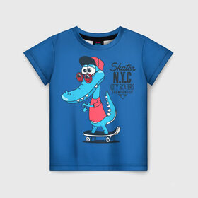 Детская футболка 3D с принтом Skate NYC в Санкт-Петербурге, 100% гипоаллергенный полиэфир | прямой крой, круглый вырез горловины, длина до линии бедер, чуть спущенное плечо, ткань немного тянется | freestyle | n | skateboard | бейсболка | город | графика | движение | дикий | доска | животное | колёса | красный | крокодил | крутой | надпись | нью йорк | очки | рисунок | ролики | сила | синий | скейтборд | спорт