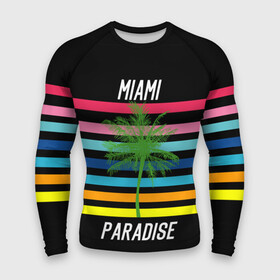 Мужской рашгард 3D с принтом Miami Paradise в Санкт-Петербурге,  |  | america | city | colorful | drawing | grap | miami | palm tree | paradise | recreation | resort | stripes | tree | usa | world | америка | город | графика | дерево | курорт | майами | мировой | надпись | отдых | пальма | полосы | разноцветные | рай | рису