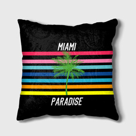 Подушка 3D с принтом Miami Paradise в Санкт-Петербурге, наволочка – 100% полиэстер, наполнитель – холлофайбер (легкий наполнитель, не вызывает аллергию). | состоит из подушки и наволочки. Наволочка на молнии, легко снимается для стирки | america | city | colorful | drawing | grap | miami | palm tree | paradise | recreation | resort | stripes | tree | usa | world | америка | город | графика | дерево | курорт | майами | мировой | надпись | отдых | пальма | полосы | разноцветные | рай | рису