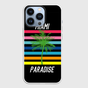 Чехол для iPhone 13 Pro с принтом Miami Paradise в Санкт-Петербурге,  |  | Тематика изображения на принте: america | city | colorful | drawing | grap | miami | palm tree | paradise | recreation | resort | stripes | tree | usa | world | америка | город | графика | дерево | курорт | майами | мировой | надпись | отдых | пальма | полосы | разноцветные | рай | рису