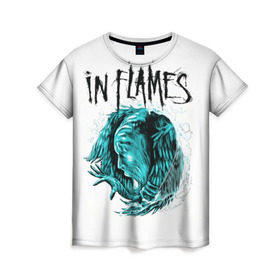 Женская футболка 3D с принтом In Flames в Санкт-Петербурге, 100% полиэфир ( синтетическое хлопкоподобное полотно) | прямой крой, круглый вырез горловины, длина до линии бедер | battles | death metal | in flames | inflames | metal | rock | группы | дэт метал | метал | музыка | рок