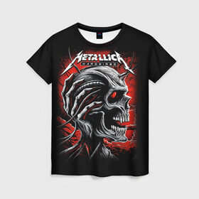 Женская футболка 3D с принтом Metallica в Санкт-Петербурге, 100% полиэфир ( синтетическое хлопкоподобное полотно) | прямой крой, круглый вырез горловины, длина до линии бедер | heavy metal | metal | metallica | группы | метал | металлика | музыка | рок | трэш метал | хєви метал