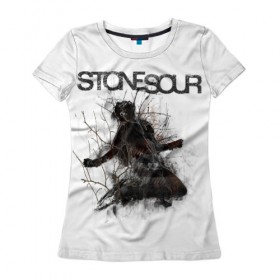 Женская футболка 3D с принтом Stone Sour в Санкт-Петербурге, 100% полиэфир ( синтетическое хлопкоподобное полотно) | прямой крой, круглый вырез горловины, длина до линии бедер | metal | rock | slipknot | stone sour | альтернатива | группы | кори тейлор | метал | музыка | ню метал | рок