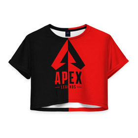 Женская футболка 3D укороченная с принтом APEX LEGENDS RED в Санкт-Петербурге, 100% полиэстер | круглая горловина, длина футболки до линии талии, рукава с отворотами | apex | legend | legends | titanfall | апекс | арех | бангалор | бладхаунд | верхушки | гибралтар | каустик | лайфлайн | легенда | легенды | ледженд | леджендс | мираж | орех | рэйф | титанфол