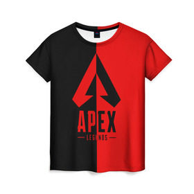 Женская футболка 3D с принтом APEX LEGENDS RED в Санкт-Петербурге, 100% полиэфир ( синтетическое хлопкоподобное полотно) | прямой крой, круглый вырез горловины, длина до линии бедер | apex | legend | legends | titanfall | апекс | арех | бангалор | бладхаунд | верхушки | гибралтар | каустик | лайфлайн | легенда | легенды | ледженд | леджендс | мираж | орех | рэйф | титанфол