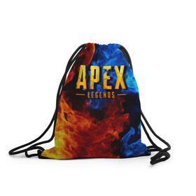 Рюкзак-мешок 3D с принтом APEX LEGENDS в Санкт-Петербурге, 100% полиэстер | плотность ткани — 200 г/м2, размер — 35 х 45 см; лямки — толстые шнурки, застежка на шнуровке, без карманов и подкладки | apex | apex legends | апекс | апекс легенд | апекс легендс | бой | игра | компьютерная игра | королевская битва | лучшее | огонь | онлайн игра | популярное | текстура | хит | шутер