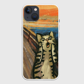 Чехол для iPhone 13 с принтом Крик котика в Санкт-Петербурге,  |  | Тематика изображения на принте: cat | картина | кот | котик | котики | коты | котэ | кошак | крик | мем | приколы